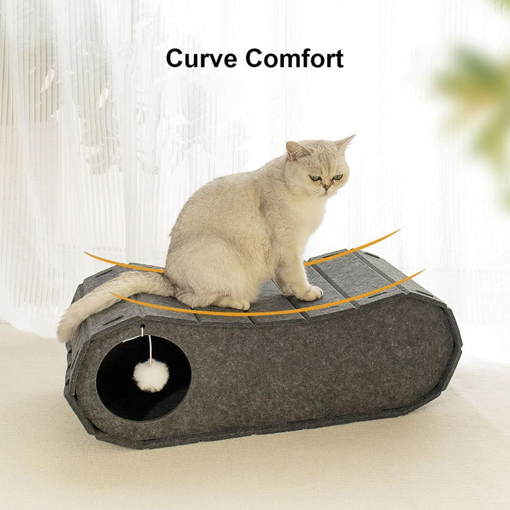Pat pliabil pentru pisici Beowanzk – Peșteră interioară pentru ascuțirea ghearelor, odihnă, joacă, ascunzătoare acoperită