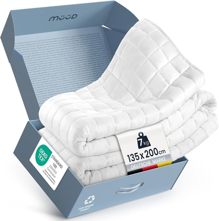 Pătură terapeutică de 7 kg I 135X200Cm I Pentru somn odihnitor I Pătură ponderată de înaltă calitate din bumbac respirabil I Reducătoare de stres și terapeutică - Inclusiv cutie de ambalare cu mâner de transport Paturi si Cuverturi Besuche den mÃ¼Ã¼d-Store 135 X 200 Cm 7,0 Kilograme