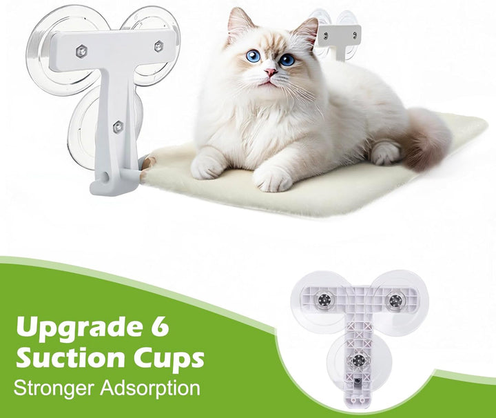 Hamac pentru pisici cu fereastră 52 x 30 cm, pat pentru pisici cu fereastră, covoraș reversibil, pat pliabil cu fereastră și ventuze stabile, până la 18 kg (bej cu puf, 52 x 30 cm)