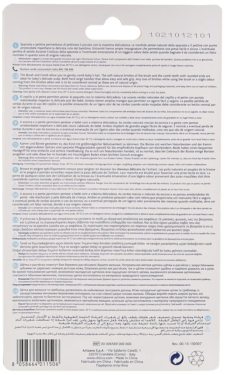 Chicco set perie de păr și pieptene pentru copii, perie pentru copii cu peri naturali moi, pieptene cu vârfuri rotunjite, mâner anti-alunecare, cadou de petrecere pentru copii - consumabile pentru nou-născuți de la 0 luni Copii - Baie si Skincare Naty Shop