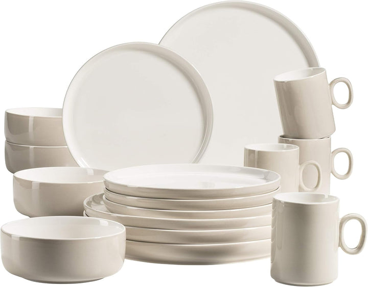 MÄSER 931617 Serie Finaro Geschirr Set Für 4 Personen in Gastronomie-Qualität, Skandinavisches Design, 16-Teiliges Kombiservice, Weiß, Durable Porzellan Seturi vesela masa Naty Shop Beige