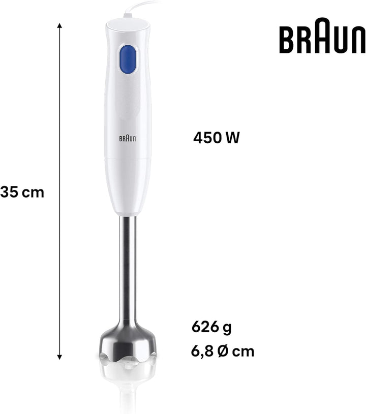 Braun Stabmixer MQ10.001M Multiquick 1 - Extra Leichter Pürierstab Mit Edelstahl-Mixfuß Und Easytwist System, Inkl. 600 Ml Mix- & Messbecher, 450 Watt, Weiß Mama si Copilul Naty Shop