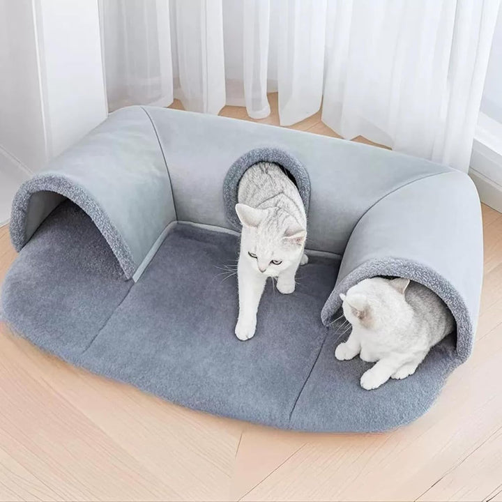 Tunel pentru pisici în formă de U, pat pentru pisici cu tub de joacă, jucărie de-a v-ați ascunselea lavabilă și detașabilă, combinație interactivă de joacă și somn pentru pisici de interior (mărime mică)