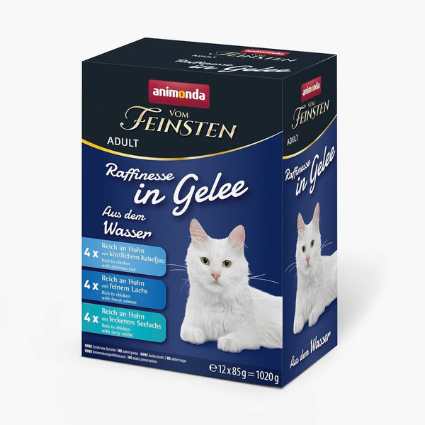 Animonda Vom Feinsten Adult Raffinesse Cat Food în jeleu, Mixpack Aus Dem Wasser (12 X 85 G), hrană umedă cu taurină și vitamina D3, fără zahăr adăugat, soia și cereale