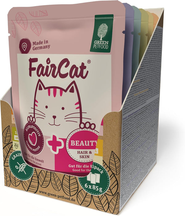Green Petfood Faircat Multipack (6 X 85 G) | Adult | Hrană umedă premium pentru pisici adulte | 6 arome delicioase diferite în Multipack | Fără cereale | Hrană umedă pentru pisici | 6Pack