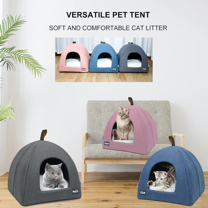 PETCUTE Peșteră pentru Pisici Mari, Pat Lavabil pentru Pisici, Cort pentru Pisici, Coș pentru Pisici și Câini, Căsuță Două în Unu cu Pernă Interioară Detașabilă, Peșteră pentru Cuibărit cu Fund Antiderapant