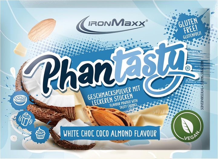 Ironmaxx Phantasty - Creamy Peach 250G Dose | Veganes Geschmackspulver Mit Echten Frucht- Oder Nussstückchen | Perfekter Zuckerersatz Indulcitori Naty Shop 15 G (1Er Pack) White Choc - Coco Almond