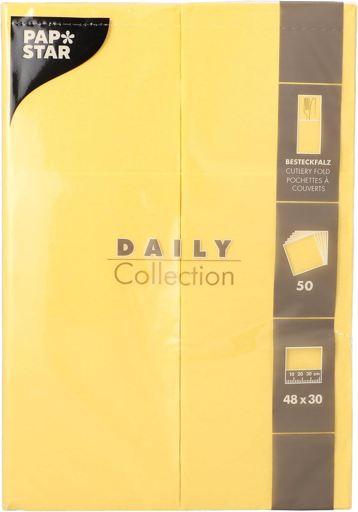 50 pungi de tacâmuri șervețele 'DAILY Collection' 48 Cm X 30 Cm galben cu pliu pentru tacâmuri