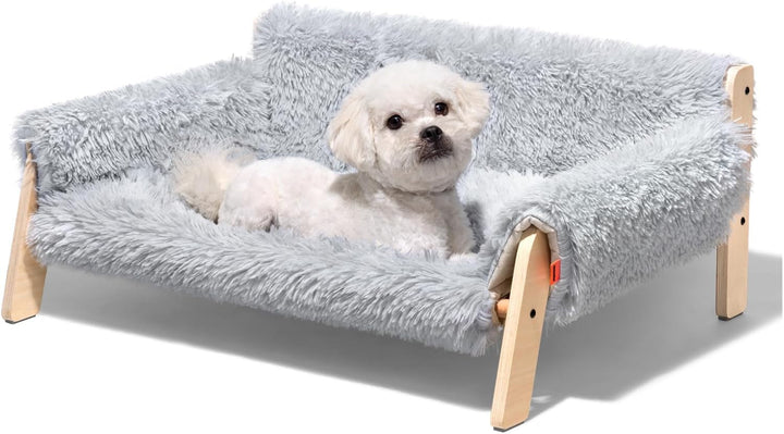 MEWOOFUN Canapea pat pentru pisici, din lemn, 56 x 45 cm, canapea robustă pentru pisici de dimensiuni mari - Scaun modern pentru pisici cu husă detașabilă, capacitate de încărcare 10 kg (alb, 56 x 45 cm)