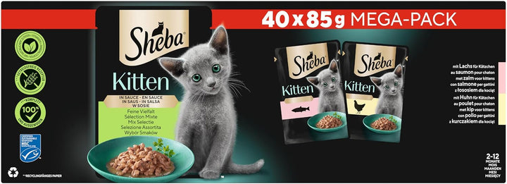 Sheba Cats Hrană umedă pentru pisoi în pungă porționată Fine Variety With Salmon (MSC) And Chicken In Sauce Multipack 40X85G