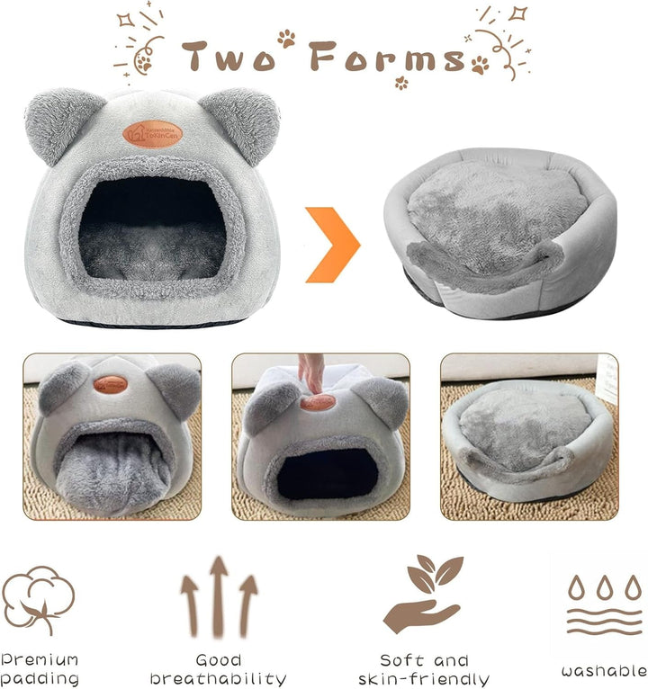 Tokincen Casă lavabilă pentru pisici, peșteră interioară pentru pisici, cu podea antiderapantă și covoraș detașabil, pentru pisici, iepuri, câini și alte animale mici (gri)