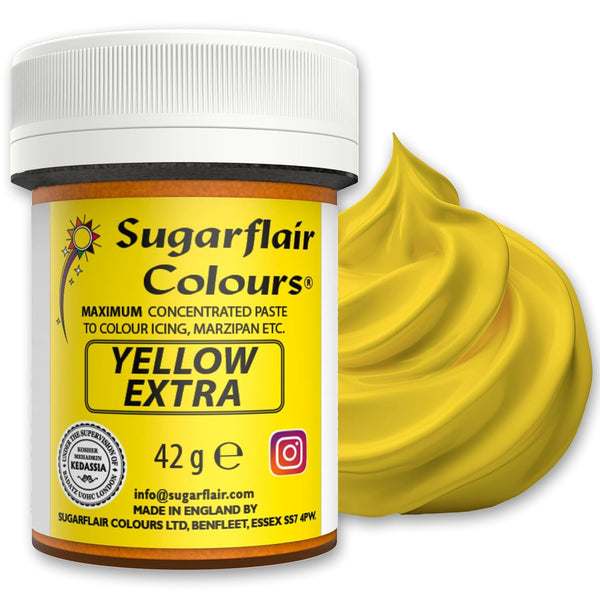 Colorant alimentar Sugarflair Max Concentrated Yellow Extra, colorant alimentar foarte concentrat pentru marțipan și fondant, colorant pastă Max Concentrate - 42 g