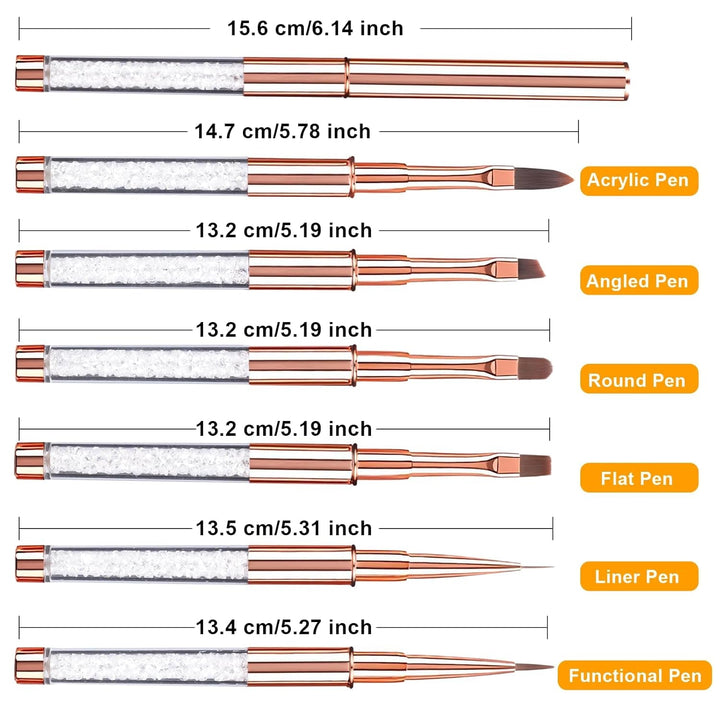 6 bucăți de pensule de unghii cu capac pentru unghii, gel UV, acrilic, pensulă de unghii, pensulă pentru gel de unghii, set de pensule parțiale pentru arta unghiilor