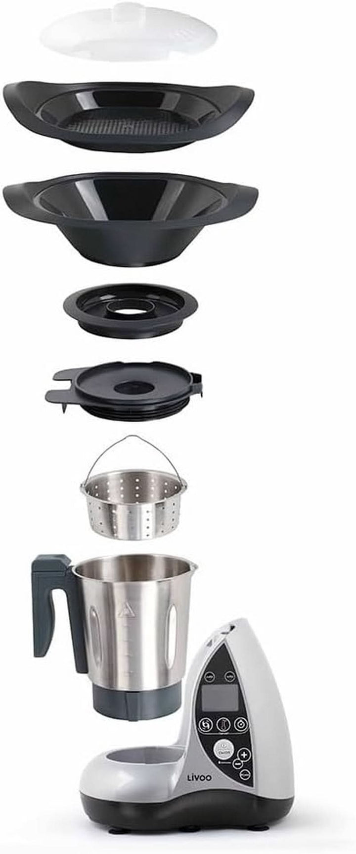 Livoo DOP142G Robot Culinaire Chauffant Beheizte Küchenmaschine, Edelstahl, Grau Roboti si Mixere Bucatarie Naty Shop