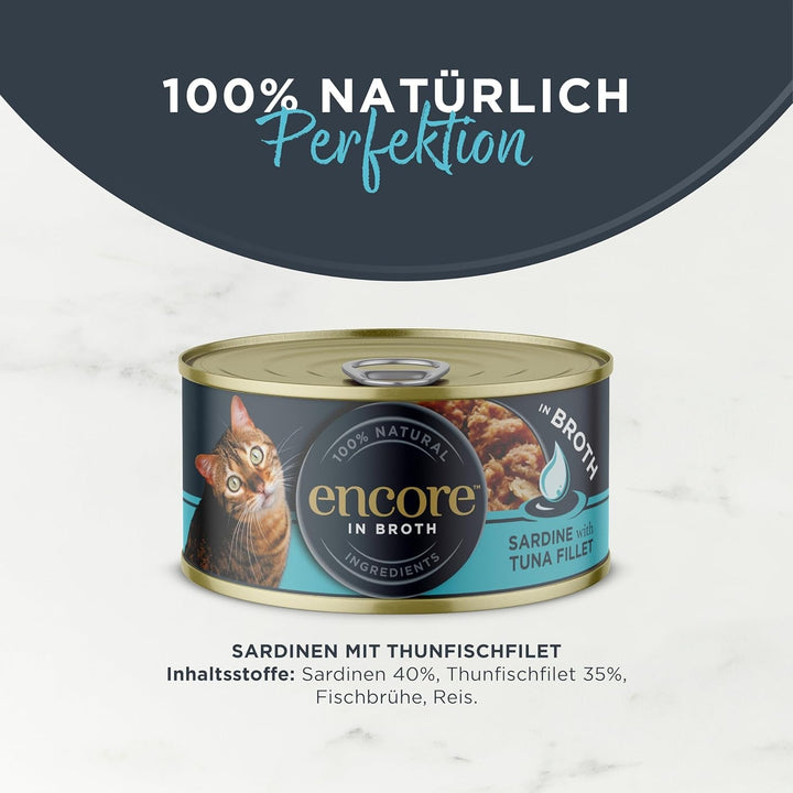 Encore Premium 100% Natural Hrană umedă la conservă pentru pisici cu sardine și file de ton - pachet de 16 X 70G