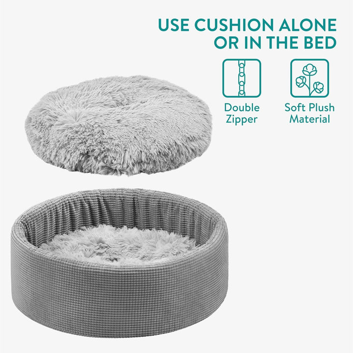Pat pentru pisici Navaris cu pernă suplimentară - Pernă pentru câini și pisici - Pat pufos pentru câini și pisici - Coș lavabil pentru pisici - Pat pentru pisici, de asemenea, pentru câini de talie mică - Gri