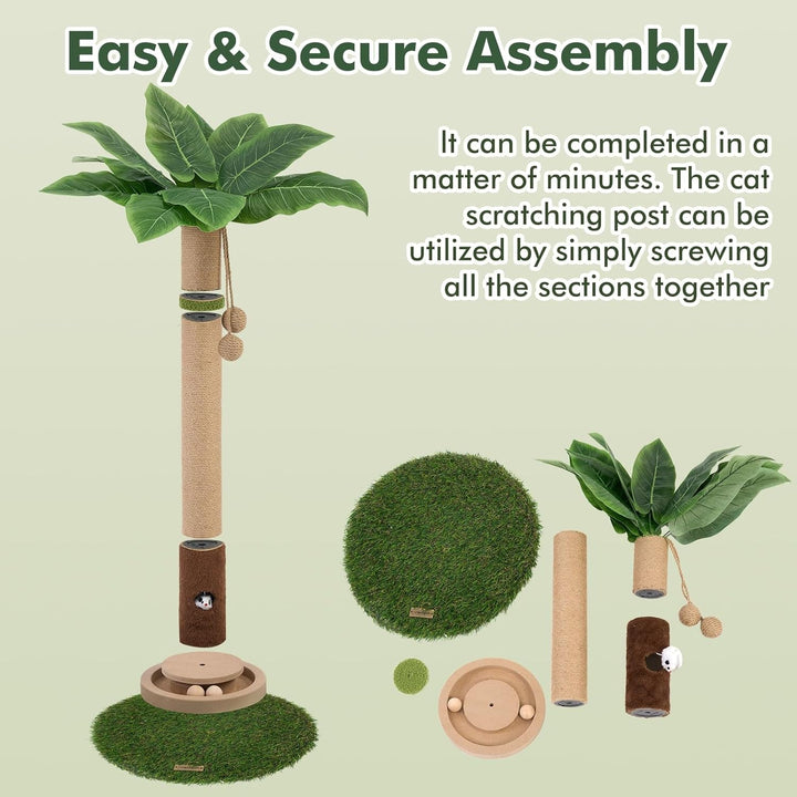 Stâlp de zgâriat pentru pisici, înălțime 89,9 cm, stâlp de zgâriat pentru pisici de interior cu jucării, gaură pentru șoarece și minge interactivă din lemn pentru pisoi, adulți și pisici