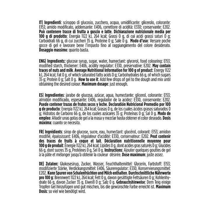 9600820 Colorant alimentar în gel, Colorant alimentar în gel ideal pentru acoperiri și decorațiuni, Creează culori intense și strălucitoare, Fabricat în Italia, 28 de grame, Culoare neagră.