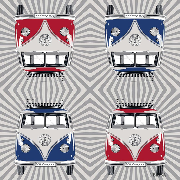 BRISA VW Collection - Șervețele de masă Volkswagen cu autobuz T1 (dungi Samba/roșu/3 straturi)