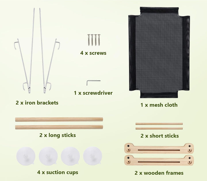 Scaune de fereastră pentru pisici (până la 15 kg), hamac tip șezlong pentru pisici din lemn masiv și metal, pervaz stabil, pat suspendat cu ventuză