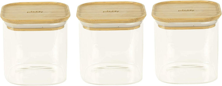 Set de 3 recipiente pătrate din sticlă cu capac din bambus-800ml, sticlă borosilicată, bambus, silicon, natural, 11 x 11 x 11 cm Cutii depozitare alimente Naty Shop 11 X 11 X 11 cm