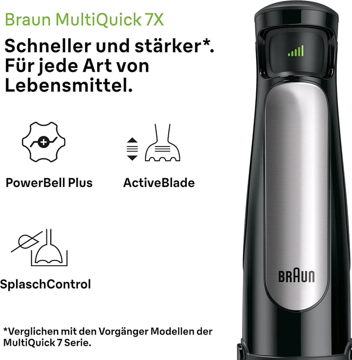 Braun Multiquick 7 MQ 7035X Stabmixer - Pürierstab Mit Abnehmbarem Edelstahl Mixfuß Mit Activeblade Technologie Zum Pürieren Der Härtesten Zutaten, Inkl. 3-Teiliges Zubehör Set, 1000 Watt, Schwarz Bucatarie Naty Shop