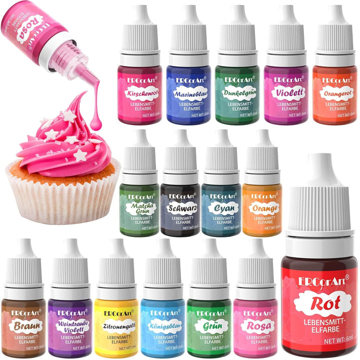 Colorant alimentar liposolubil - Ercorart 10 culori colorant alimentar pe bază de ulei, foarte concentrat, pentru ciocolată, unt de cacao, fudge, prăjitură cu ciocolată, glazură, înghețată etc., 6 ml/bucată