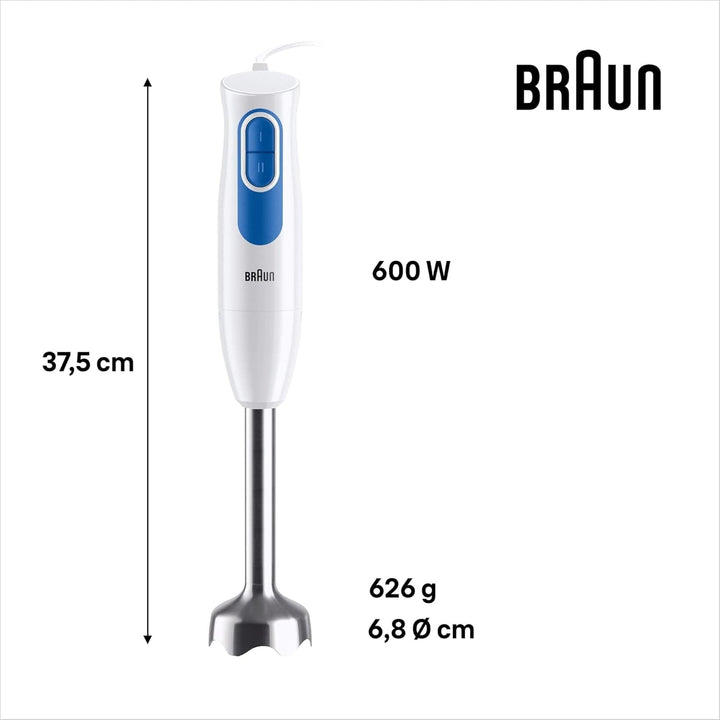 Braun Multiquick2 MQ20236MWH Stabmixer, Mixer Zum Mixen Von Saucen Und Smoothies, 2 Geschwindigkeitsstufen, Zerkleinerer 500 Ml, Becher 600 Ml, Schneebesen Aus Stahl Mama si Copilul Naty Shop