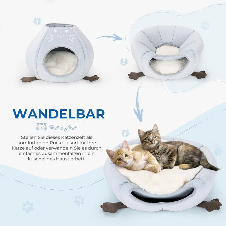 Pat pentru pisici, peșteră pliabilă pentru pisici, 40 x 40 x 35 cm (L x l x Î) căsuță pentru pisici de interior cu pernă detașabilă din sherpa, pat pentru pisici, cort pentru pisici de casă, albastru