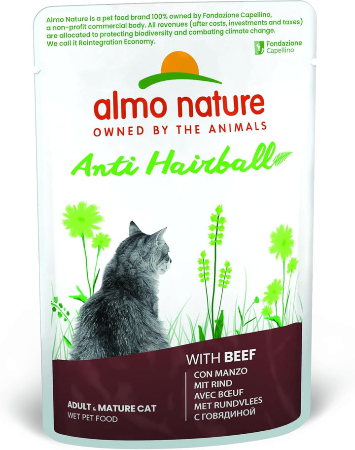 Almo Nature Holistic Anti-Hairball - Multipack hrană umedă pentru pisici adulte - Mix: 3X carne de vită și 3X carne de pui - 70G, 6pack