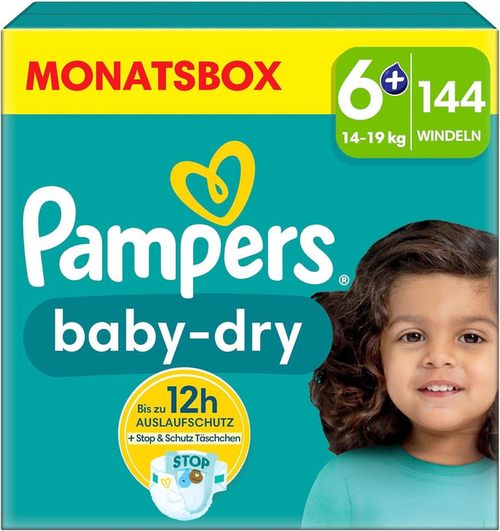 Scutece Pampers Baby-Dry, până la 100% protecție împotriva scurgerilor toată noaptea Mama si Copilul Naty Shop 6+ (144 buc) Nou