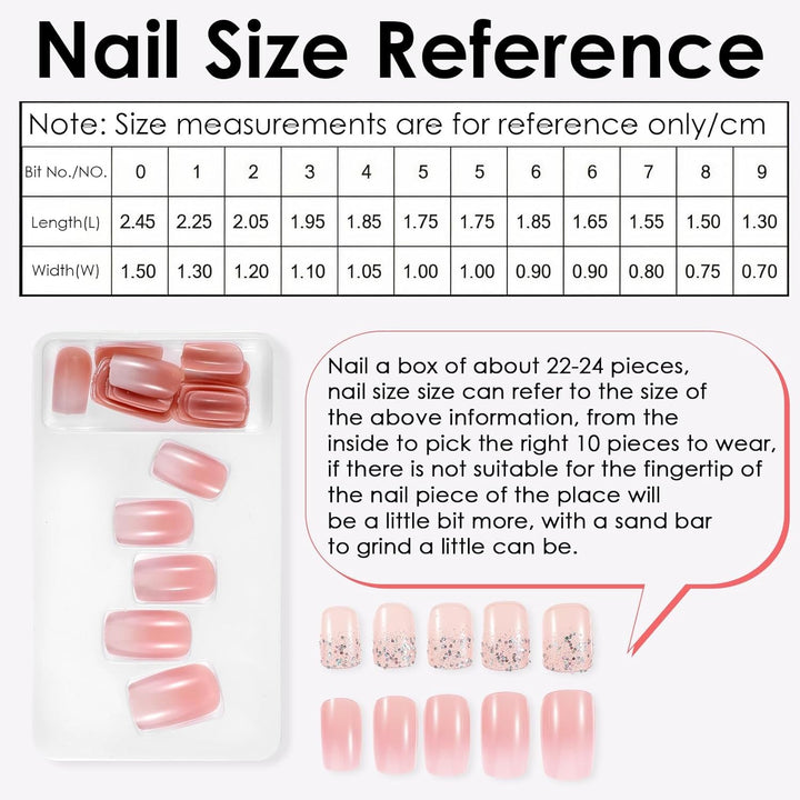 48 de bucăți de unghii scurte pentru lipit, 2 stiluri de unghii scurte și pătrate franțuzești cu lipici de unghii și pilă de unghii, unghii false artificiale roz alb ombre pentru femei