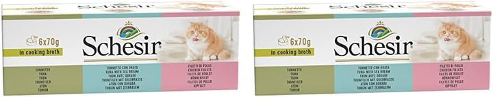 Cat in Broth - Hrană umedă pentru pisici cu ton, file de pui și doradă în propriul bulion de gătit, compatibilitate ridicată, Multipack în cutii (6 X 70 G)