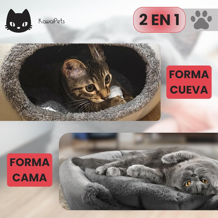 Kawaipets - Pat pentru pisici - Peșteră pentru pisici cu pernă interioară lavabilă și minge de jucărie - Pat pufos pentru pisici - Casă pentru pisici cu zgardă colorată cadou