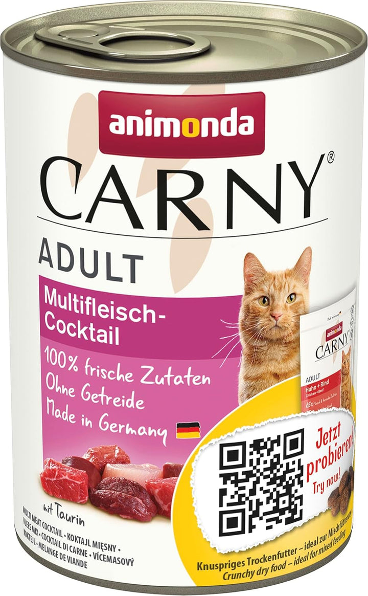 Animonda Carny Adult Hearty Variation (12 X 400 G), hrană umedă pentru pisici adulte, hrană umedă cu 100% ingrediente din carne proaspătă, hrană pentru pisici fără cereale și zahăr