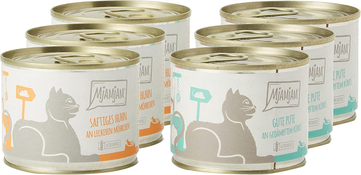 Mjamjam - Hrană umedă premium pentru pisici - Mono Pack I - cu pui și curcan, pachet de 6 (6 X 200 G), fără cereale și cu multă carne