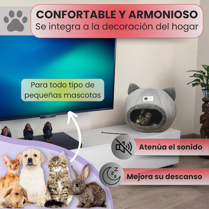 Kawaipets - Pat pentru pisici - Peșteră pentru pisici cu pernă interioară lavabilă și minge de jucărie - Pat pufos pentru pisici - Casă pentru pisici cu zgardă colorată cadou