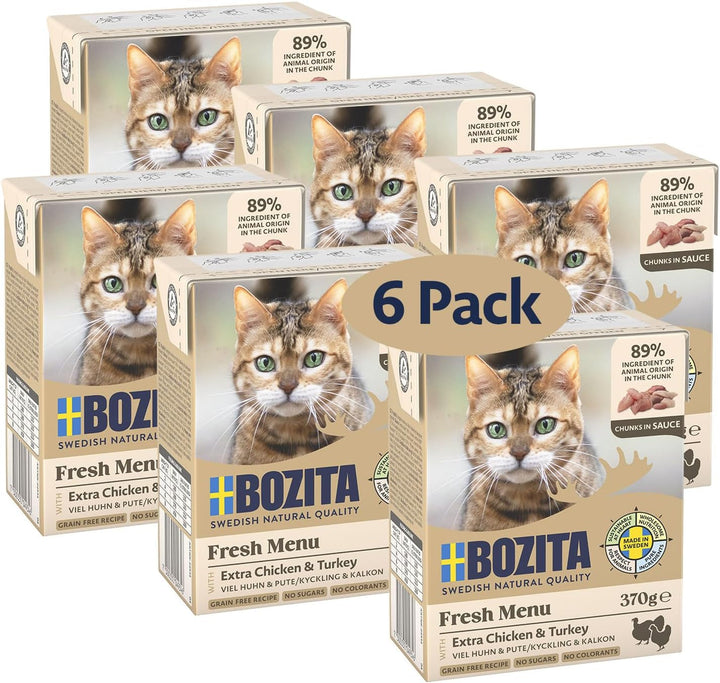 Bozita Tetra Morsels în sos cu carne de vită - 6X370G Hrană premium pentru pisici fără cereale și zahăr, fără OMG - 7,5% proteine și 5% grăsimi - extra nutritivă și gustoasă