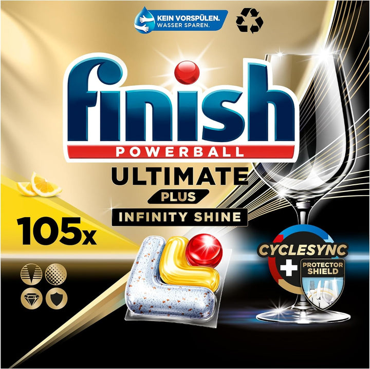 Finish Ultimate plus Infinity Shine Citrus Dishwasher Tabs - Tablete pentru mașină de spălat vase, curățare intensivă - 105 capsule, lămâie Naty Shop