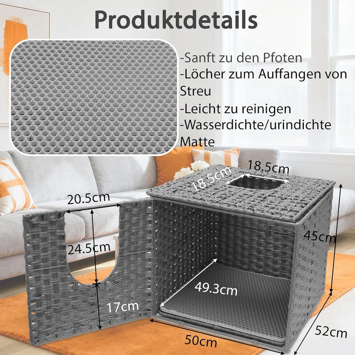 Pat pentru pisici Fernlandia Cat Pest, 52A x 50L x 45H cm, potrivit pentru peșteri de interior, cu 1 covoraș moale pentru pisici, rezistent la frig și zgârieturi, gri