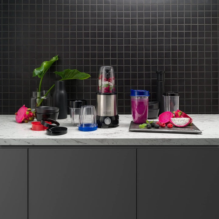 Russell Hobbs Mixer [Multifunktions- Standmixer] Nutriboost (Inkl. 5 Bpa-Freie Und Spülmaschinengeeignete Behälter + Deckel, 22.000 U/Min, 0.9 Ps-Motor) Elektrischer, Smoothie-Maker 23180-56 Bucatarie Naty Shop