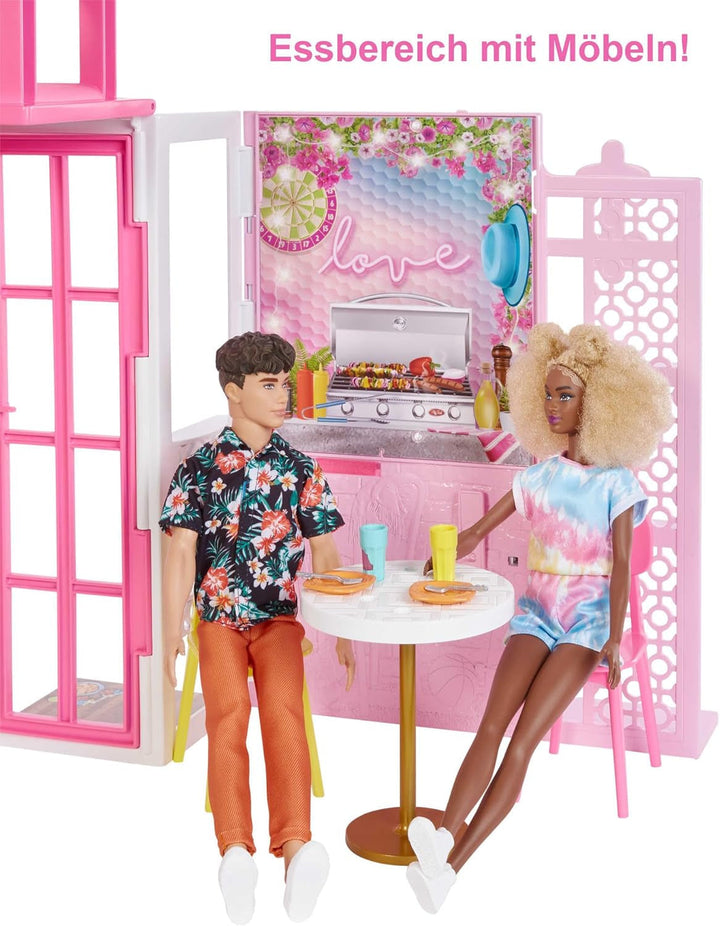 Casă de păpuși Barbie (70.6 X 51.4 Cm) cu 4 zone de joacă, accesorii și mobilier complet mobilate, rotativă 360°, pliabilă, păpușă, cadou pentru copii de la 3 ani, HHY40 Casute de papusi Naty Shop