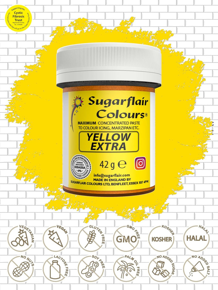 Colorant alimentar Sugarflair Max Concentrated Yellow Extra, colorant alimentar foarte concentrat pentru marțipan și fondant, colorant pastă Max Concentrate - 42 g