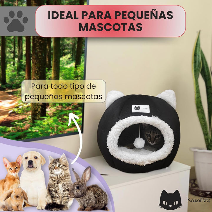 Pat pentru pisică, căsuță pentru pisici, pat pentru câini mici, peșteră pentru pisici, colibă pentru pisici cu pernă interioară detașabilă, căptușită, lavabilă, minge pentru agățat, cu zgardă multicoloră cadou.