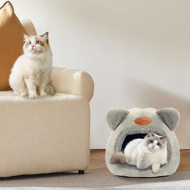 Tokincen Casă lavabilă pentru pisici, peșteră interioară pentru pisici, cu podea antiderapantă și covoraș detașabil, pentru pisici, iepuri, câini și alte animale mici (gri)