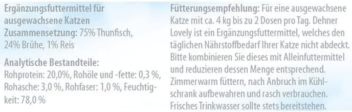 Dehner Premium Lovely Cat Food, hrană umedă fără gluten, pentru pisici adulte, ton / orez, 24 X 70 G Tin (1.68 Kg)