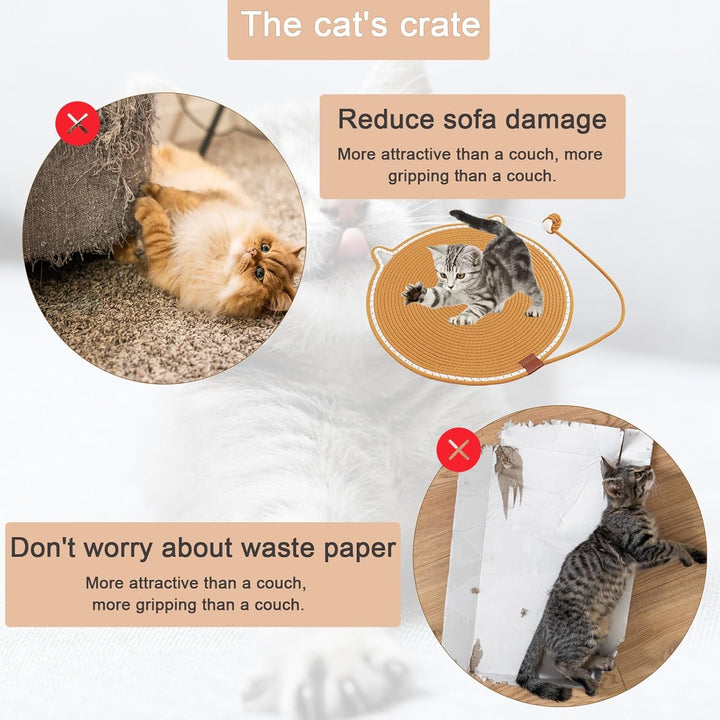 Covoraș de zgâriat pentru pisici, 43 x 43 cm, covor de zgâriat pentru pisici, frânghie naturală din bumbac, plăci de zgâriat pentru pisici, covoraș durabil pentru ușă, covoraș de zgâriat pentru podele pentru pisici, pentru uși de canapea