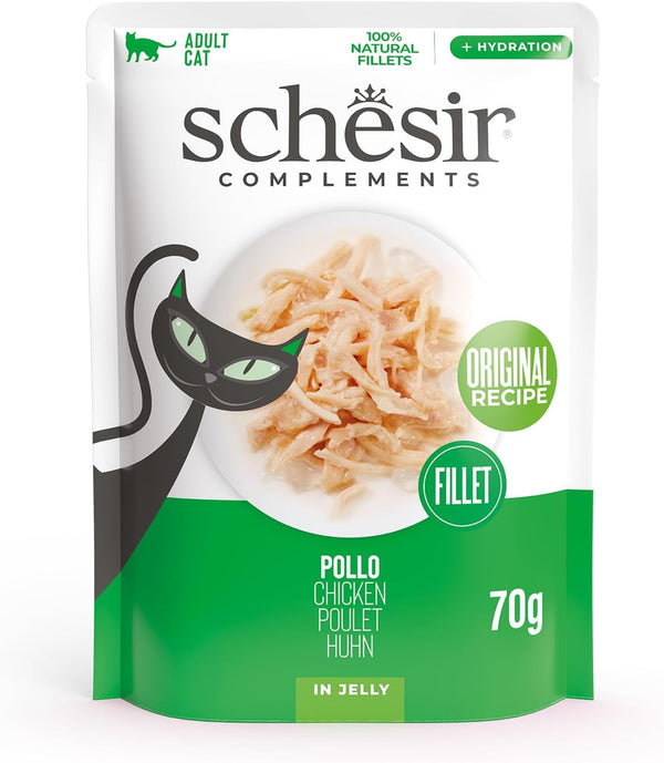 File de pui în jeleu, Hrană umedă complementară pentru pisici, Rețetă originală, 100% naturală, 12 pungi a câte 70 g