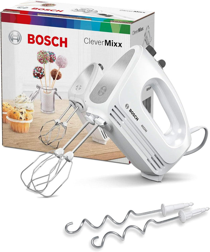 Bosch Hausgeräte Handrührer Clevermixx MFQ24200, 2 Rührbesen, 2 Spülmaschinengeeignet, 4 Stufen, Leicht, Leise, 400 W Weiß/Edelstahl Bucatarie Naty Shop