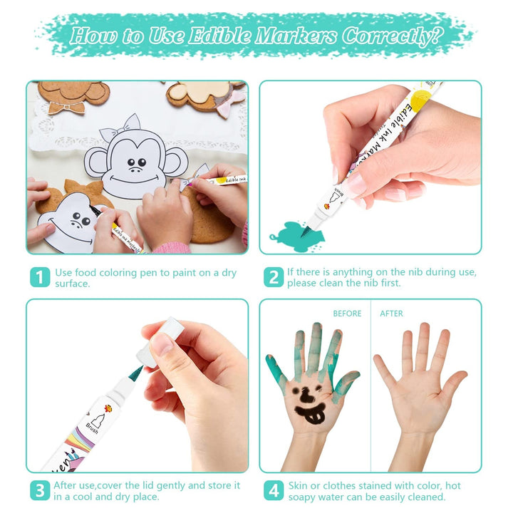 Pixuri de colorant alimentar pentru copt, 12 pixuri de colorant alimentar pentru fondant, pixuri alimentare comestibile, ouă de Paște DIY pentru ziua de naștere pentru decorare, pixuri de colorant alimentar gourmet pentru prăjituri, fursecuri, deserturi